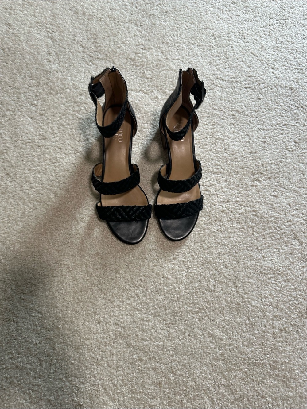 Franco Sarto Black Braided Strap Heeled Sandals